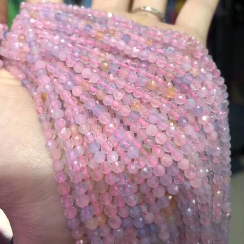 Natural Stone Morganite Beads Small Faceted 3mm Loose Beads for Jewelry Making DIY Women Bracelet Necklace Accessories