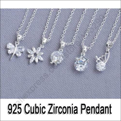 5PCS Mix Styles Real 925 Sterling Silver Jewelry Cubic Zirconia CZ Pendant Necklaces Link Chains Woman Accessories