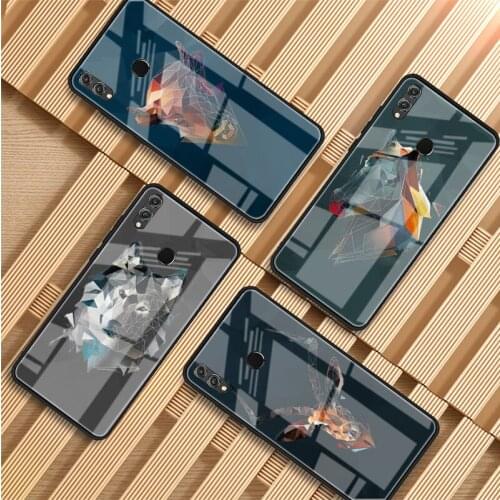 Minimalist animal Tempered Glass Phone Case For Huawei P20 P30 P40 P40 Lite Pro Psmart Mate 20 30 Cover Shell