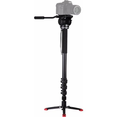 PULUZ Four-Section Telescoping Aluminum-magnesium Alloy Self-Standing Monopod + Fluid Head with Support Base Bracket