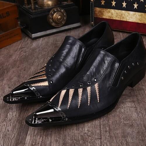 Christia Bella Mens Rivet Genuine Leather Shoes Zapatos Mujer Men Brand Designer Pointed Toe Embroidery Nightclub Party Oxfords