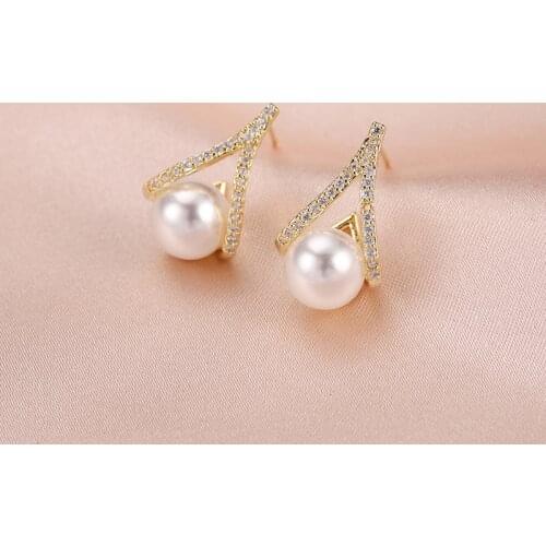 Dorado Exquisite Bijou Simulated Pearls Drop Earrings For Women Party Gold Color Metal Micro Zircon Trendy Jewelry Gift 2021