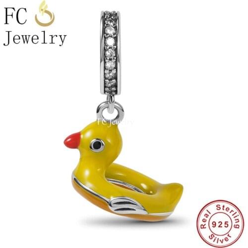 FC Jewelry Fit Original Charm Bracelet 925 Sterling Silver Toy Yellow Duck Swim Lifebuoy Bead For Making Women Kid Berloque 2021