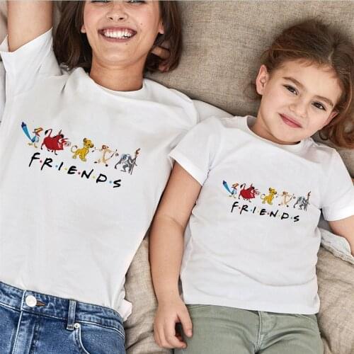 Simbe The Lion King Printed Cartoon Tshirt Summer Short Sleeve Casual White O-neck Matching Family TShirts Mother Daughter Tops
