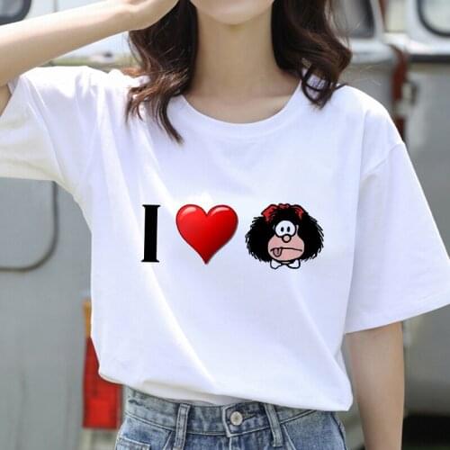 Mafalda Cartoon Womens T-shirt Fashion Print T-shirt Ladies Casual Harajuku Graphic T-shirt Short Sleeve Kawaii Tshirt Female