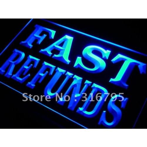 I302 Fast Refunds Tax Services LED Neon Light Light Signs On/Off Switch 20+ Colors 5 Sizes
