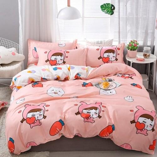 Pink Cartoon Girl Bedding Set Sheet Set With Pillowcase 3/4Pcs Kids Adults Cute Bedclothes For Kids Girls Twin Full Queen Size