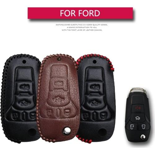 Leather Car Key Case Fob Cover For Ford C S Max Fiesta MK7 MK8 Mustang Focus Mk3 MK4 4 Kuga Mondeo KA F150 Key Shell Accessories