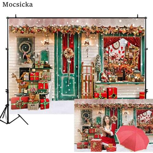 Mocsicka Christmas Backdrop Photocall Winter Snow Scene Newborn Child Portrait Photography Background Gifts Window Door Banner