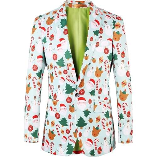 New Arrival Christmas Jacket Men Luxury Casual Christmas Eve Party Suit Blazer Santa Claus Tree Sock Printed Blazer Clothing