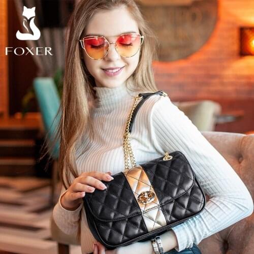 FOXER Original Fashion Cow Leather Lady Shoulder Bag Female Classic Small Crossbody Bag Woman Handbag Elegant Commute Purse Bag