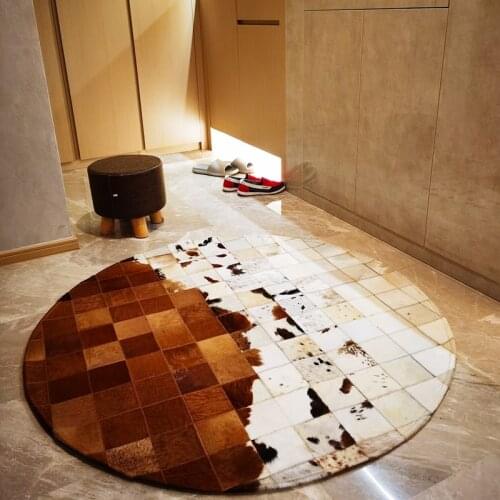 American style Round shaped genuine cowhide skin floor mat ,decoration real cow skin fur living room coffee table mat