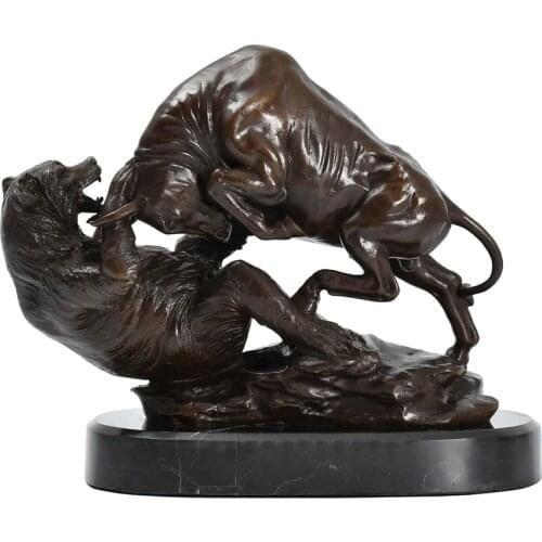 Wall Street Charging Bull and Bear VS Fighting Statue Sculpture Bronze Stock Market Animal Antique Figurine Art Office Decor