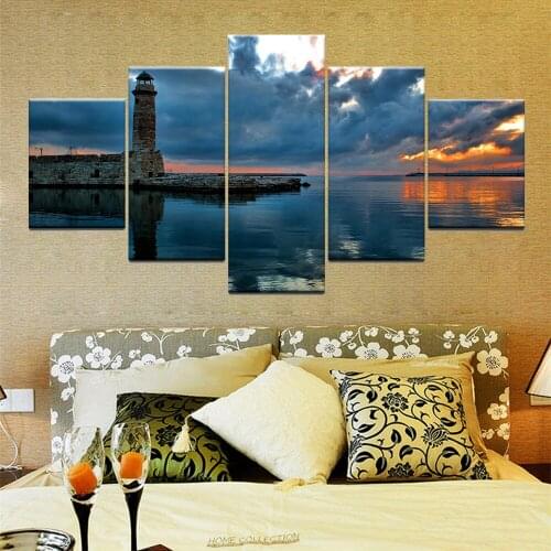 Wall Art Painting Canvas 5 Panels Large Lighthouse Picture Frame Modern Canvas Prints Seascape Portland Lighthouse Home Decor
