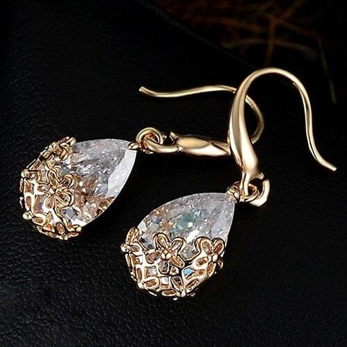 2016 New ArrivalWomens Zircon Waterdrop Hollow Flower Eardrop Hook Dangle Earrings Jewelry 3FW6D