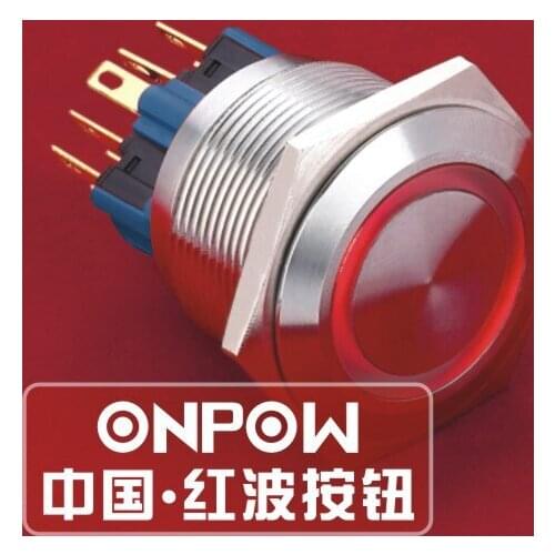 ONPOW 25mm 1NO1NC 12V Red LED ring illuminated Waterproof IP65 Stainless steel Push button switch (GQ25-11E/R/12V/S) CE, ROHS