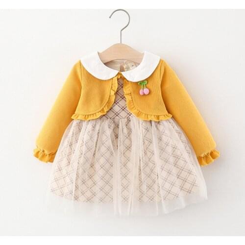 Autumn Baby Girls Clothing Sets 2021 New Childrens Dress Cardigan Jackets Two-piece Suit Newborn Baby Clothes Girl Floral Sets