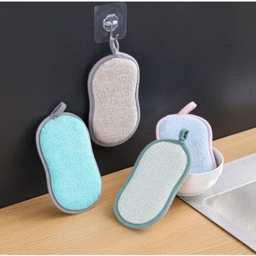 Hangable Double-sided Sponge Washing Pots and Bowl Brush Kitchen Stove Decontamination Sponges Wipe Non-oily Cleaning Brushes