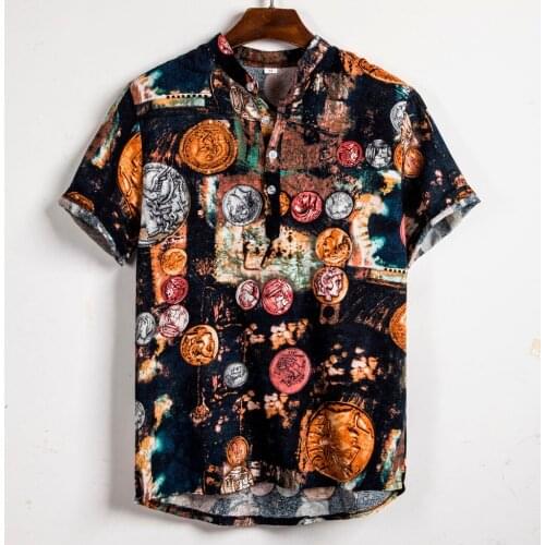 KANCOOLD Shirt Mens Ethnic Style Short Sleeve Casual Cotton Linen Printing Hawaiian Shirt Pullover Blouse shirts for men Jun2