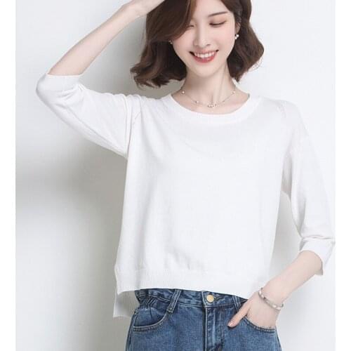 Thin Sweaters Women 2020 Spring Summer New Korean Style Round Neck Three Quarter Sleeves Loose Pullover Knitted Wear M-3XL