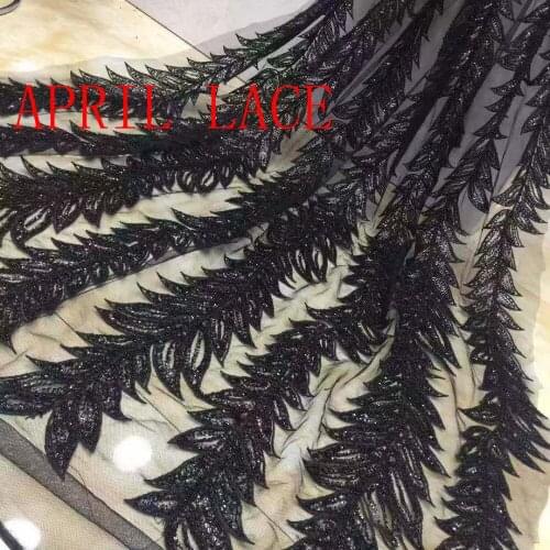 Stock XIX001# 5 yards 4 color beads luxury embroidery sequin net tulle mesh lace for bridal wedding dress/sawing