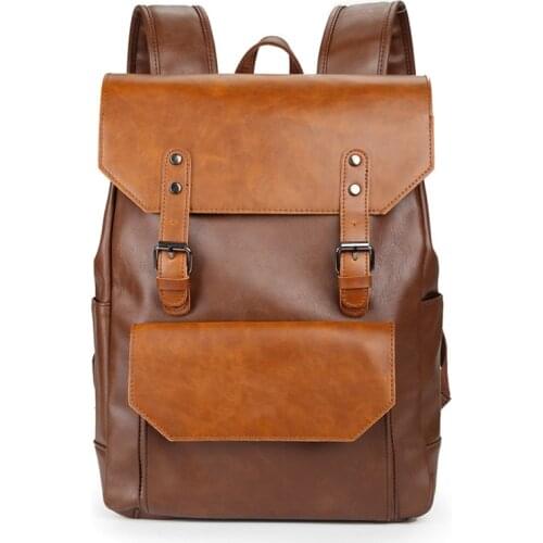 Vintage Fashion Mens Backpacks Luxury Crazy Horse Leather Hasp Shoulder Bags Male Laptop Backpack Preppy Student School Backbag