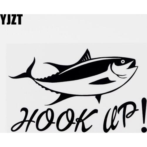 YJZT 15.6CM×9.5CM Interesting Animal Fishing Hook Up Vinyl Car Sticker Decals 8C-0270