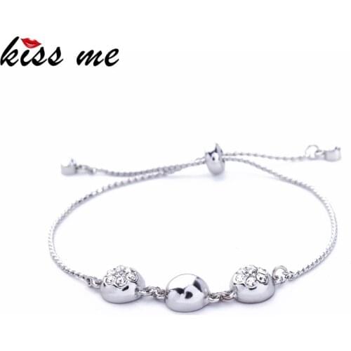 Kiss Me Silver Color Simple Style Geometric Semicircle Shiny Crystal Bracelets Adjustable Womens Bracelets Fashion Jewelry