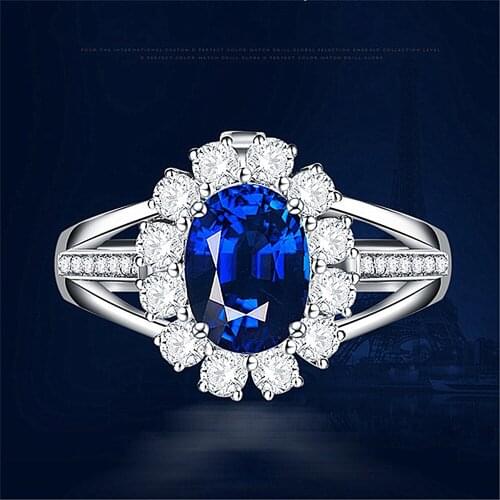 Fashion flower blue crystal sapphire gemstones diamonds rings for women white gold silver color jewelry bague bijoux lover gifts