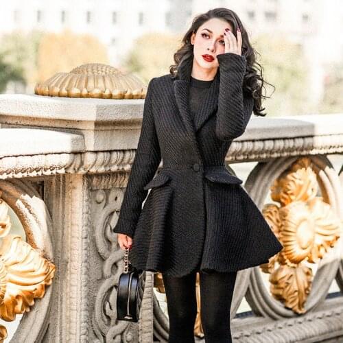 30- winter vintage 50s elegant wool knit slim coat in black women plus size long pinup jacket abrigo mujer mont kaban