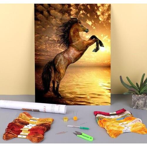 Animal Horse Printed 11CT Cross-Stitch Complete Kit Embroidery DMC Threads Painting Hobby Handicraft Craft Different Needle