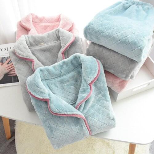 Winter Pajamas For Women New Long Sleeve Thicken Sleepwear Set Lapel Flannel Pyjamas Female Suit Large Size Pijama Mujer 2XL