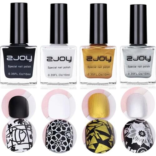 1Bottle 10ml Black White Color Nail Stamping Polish Colorful Nail Art Plate Printing Lacquer Gold Silver Nail Stamp Varnish