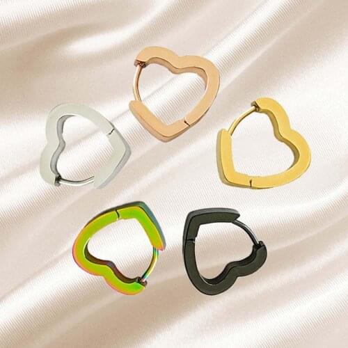 1Pc Minimalist Hollowed Stainless Steel Heart-Shaped Hoop Earrings Fashion Jewelry For Women Girls