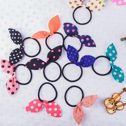 10PCS/lot New Fashion Girls Headwear Bow Dot Elastic Hair Bands Rabbit Ears Hair Accessories Baby Hairbands Children Hair Ropes
