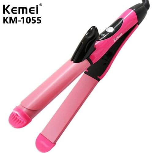Kemei electric hair straightener curler KM-1055 professional ceramic coating 2 in 1 hair iron curler curling iron hair styling