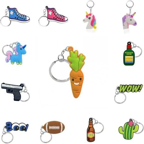 50PCS PVC hot sale key ring cute figure key holders cute cartoon pattern key chains children men women bag keys accessories gift