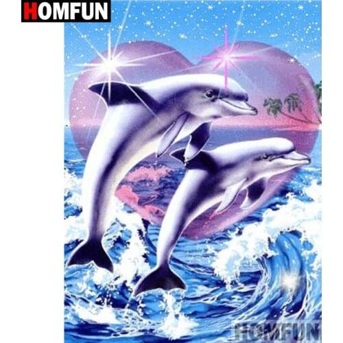 HOMFUN Full Square/Round Drill 5D DIY Diamond Painting "Heart dolphin" Embroidery Cross Stitch 3D Home Decor Gift A17691