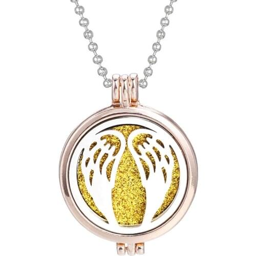 2020 New Rose Gold Wing Aromatherapy Lockets Perfume Aroma Diffuser Essential Oil Diffuser Pendant Necklace Jewelry