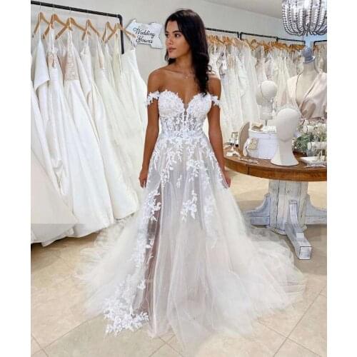 E JUE SHUNG White Lace Appliques Luxury Boho Wedding Dresses Sweetheart Off the Shoulder Sexy Summer Bridal Wedding Gowns