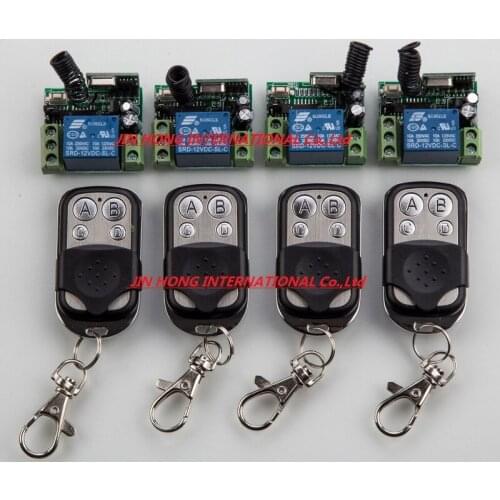 12V 1CH Wireless Remote Control Switch System 4 Transmitter & 4 Receiver Relay Smart House z-wave