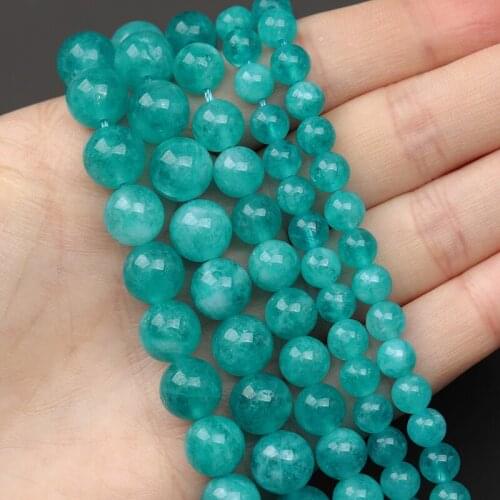 MINHIN Natural Stone Beads Blue Green Round Chalcedony Jades Loose Beads For Jewelry Making DIY Bracelet 6 8 10MM