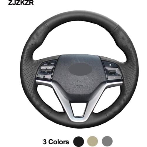 Black Beige Gray Car Steering-Wheel Cover Wrap Hand Sewing For Hyundai Tucson 3 2016 2017 2018 2019 2020 2021 Artificial Leather