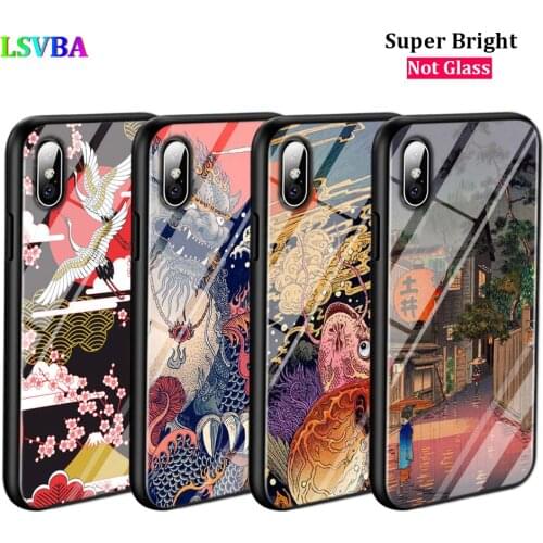 Black Cover Japanese Art for iPhone 11 11Pro X XR XS Max for iPhone 8 7 6 6S Plus 5S 5 SE Glossy Phone Case
