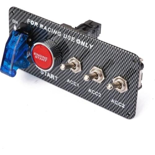 DC12V Racing Car Blue LED Toggle Ignition Switch Panel Start Push Button Kit