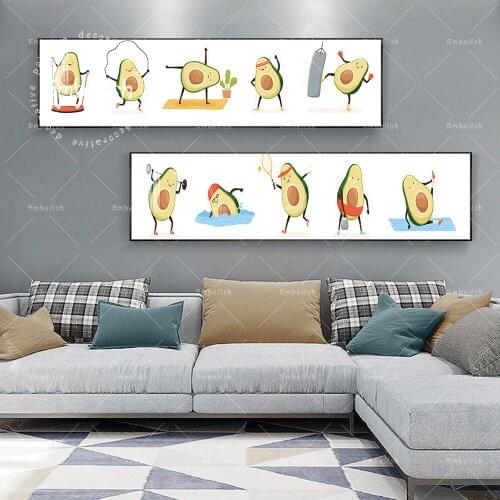 Embelish Avocado Doing Sport Cartoon Kitchen Resturant Posters For Home Decor Wall Art Pictures HD Spray On Canvas Paintings