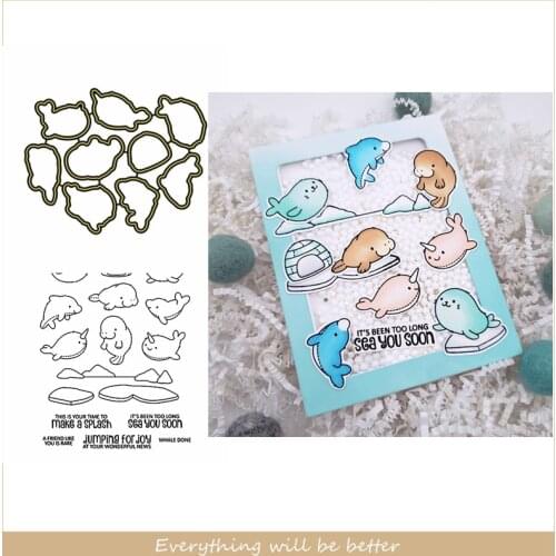 Dolphin Seal Glacier Snow Letter Metal Cutting Dies Match Combine Clear Silicone Stamps For Scrapbook Craft Make Cards 2020 New