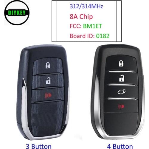 DIYKEY OEM Smart Remote Key for Toyota HILUX INNOVA FORTUNER SW4 3 / 4 Button Fob 312/314MHz 8A Chip FCC: BM1ET Board ID: 0182