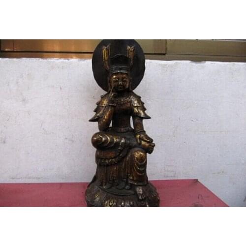 Fast shipping USPS to USA S0353 Tibet Buddhism Bronze Copper museful Kwan-Yin Guan Yin Bodhisattva Buddha Statue