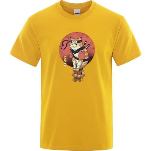 Japanese Ninja Cat Printing T-Shirt Man Cool Summer Short Sleeve Man Tshirts Vintage Fashion T-Shirts Punk Streetwear T Shirt
